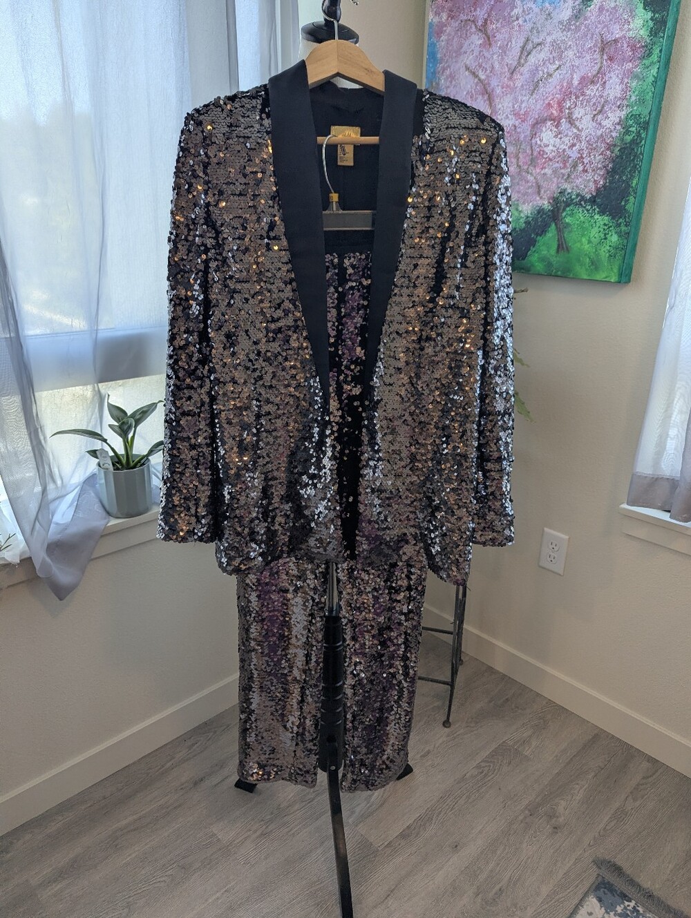 H&M silver/Black Sequined Blazer and Pants Set